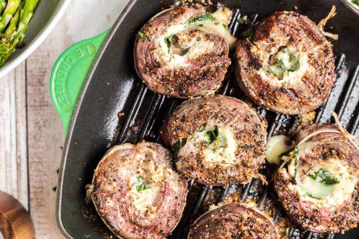 Picture of the finished Flank Steak Pinwheels in a pan