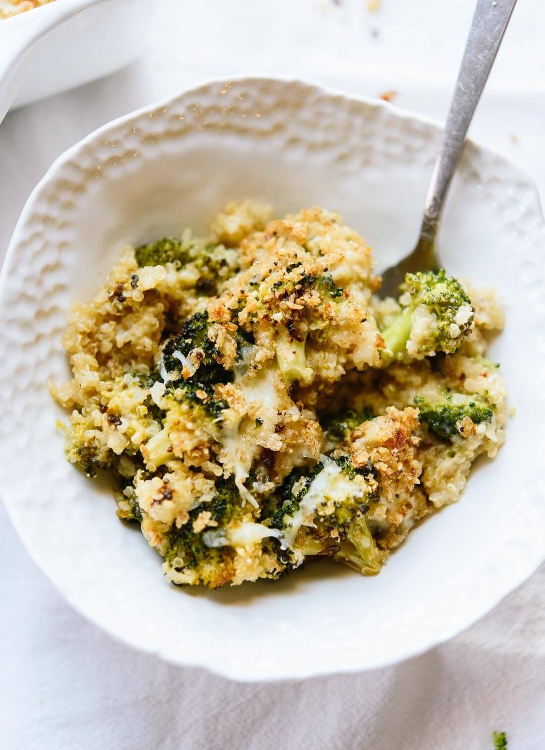 Broccoli casserole, made better with roasted broccoli, cheddar cheese, quinoa and whole grain breadcrumbs. - cookieandkate.com